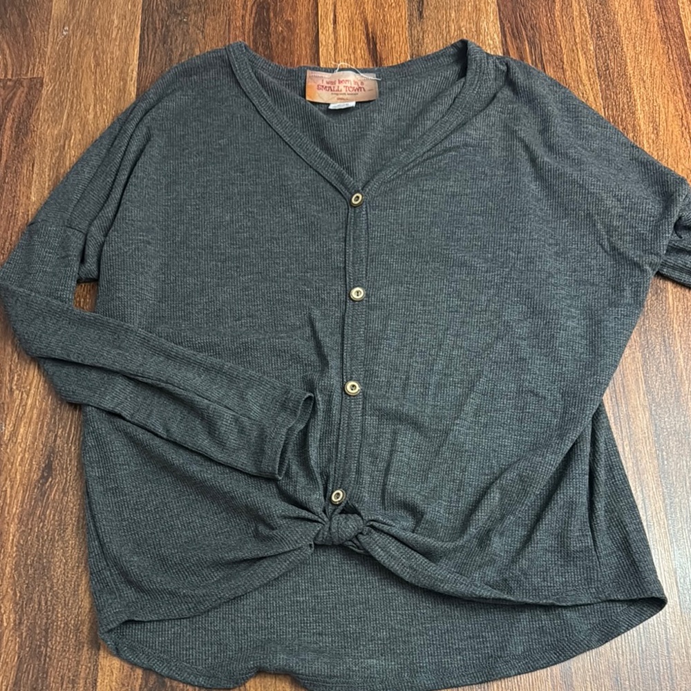Dark Gray Button-Up Women's Top